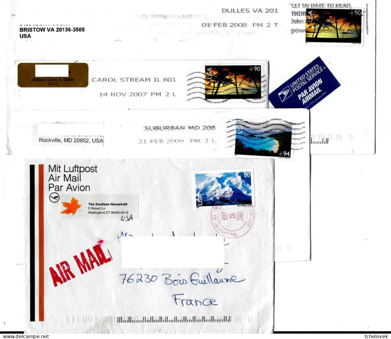 (Timbres). Letter Cover USA To France USPS 17.10.2007 & Lot N°1 - Brieven En Documenten
