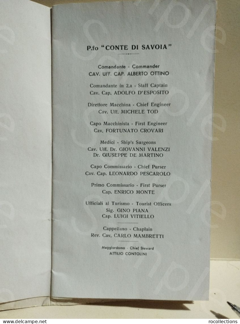 CONTE DI SAVOIA Transatlantico Orali Passenger List Lista Passeggeri Prima Classe Orari 1939. - World