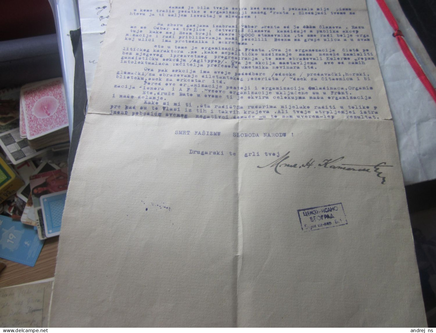 Beograd 1945 Cenzurisano Beograd  Smrt Fasizmu Sloboda Narodu - Lettres & Documents
