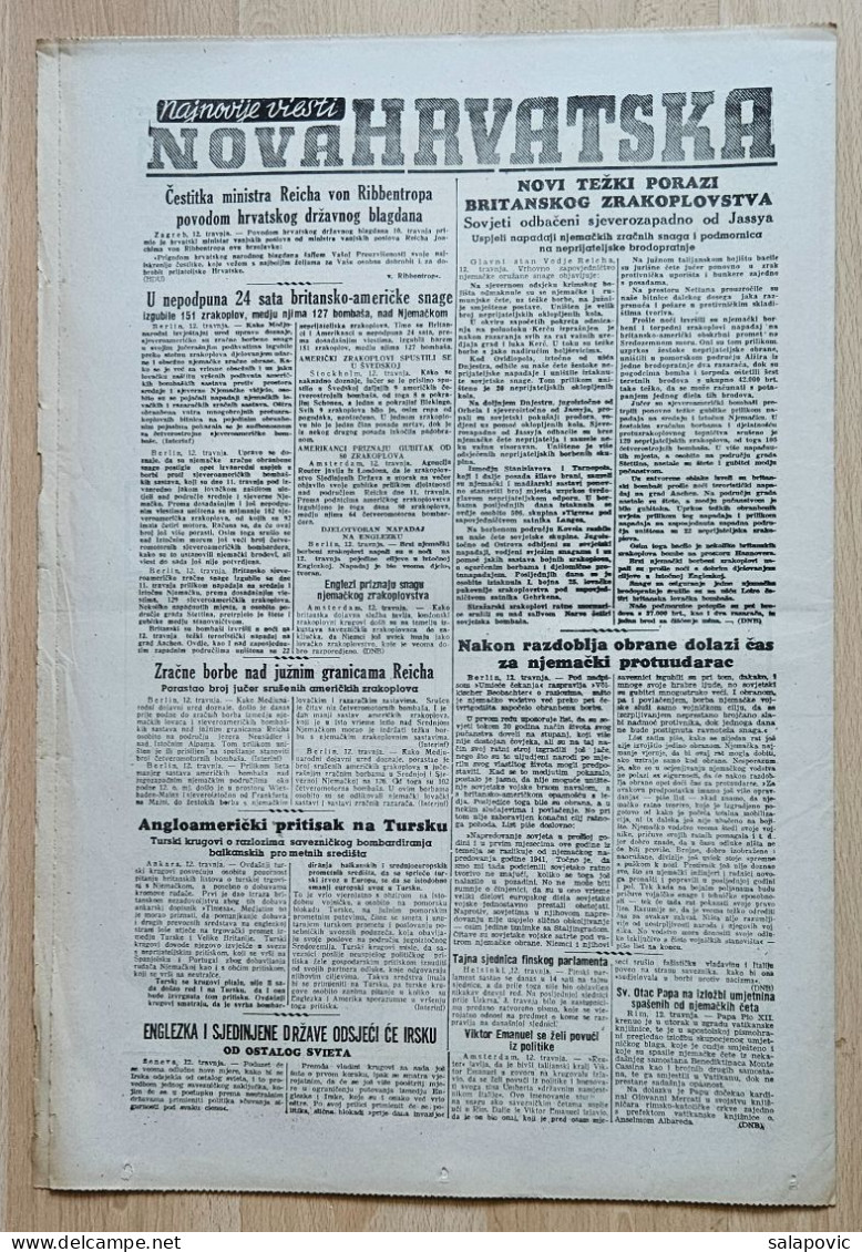 Nova Hrvatska 1944 Br. 86 NDH Croatia Ustasa Newspaper Ustaski Sastanak U Sabornici - Sonstige & Ohne Zuordnung