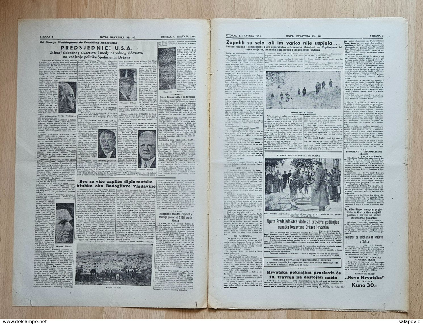 Nova Hrvatska 1944 Br. 80 NDH Croatia Ustasa Newspaper Poglavnik Na Sljemenu, Rafael Boban Crna Legija - Other & Unclassified