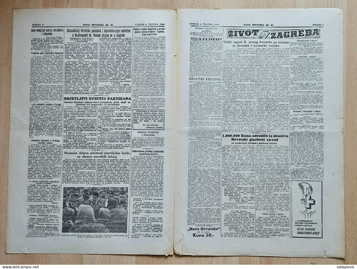 Nova Hrvatska 1944 Br. 80 NDH Croatia Ustasa Newspaper Poglavnik Na Sljemenu, Rafael Boban Crna Legija - Other & Unclassified