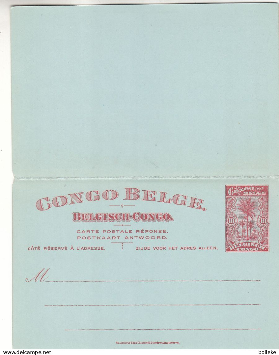Congo Belge - Carte Postale De 1911 - Entier Postal - Avec Carte Réponse - - Covers & Documents