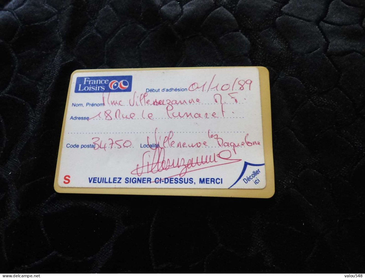 CB-22 , FRANCE, Carte De Fidélité, FRANCE LOISIRS, 1989 - Tarjetas De Fidelización Y De Regalo