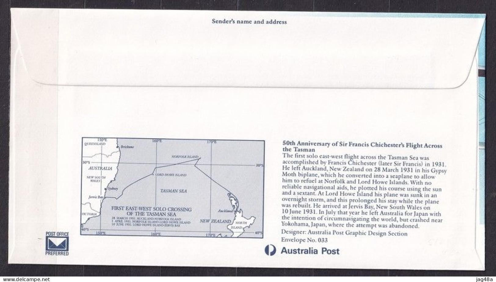 AUSTRALIA. 1981/50th Anniversary Of Sir Francis Chichester's/illustrated PS Envelope. - Brieven En Documenten