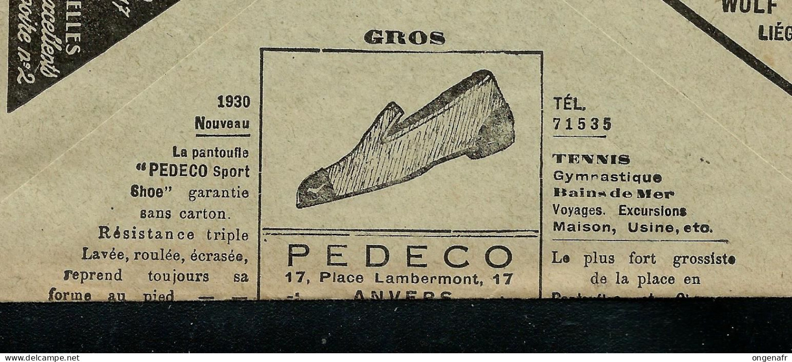 Env.  Des CCP : Pubs : PEDECO; Tennis Gymnastique -- Tapis Pour Autos : Brosseries De Vilvorde - Obl. 1930 - Brieven En Documenten