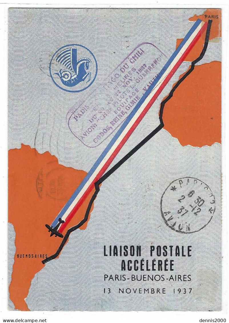 Nov. 1937 - C P Air France " Liaison Postale Aérienne FRANCE-AMERIQUE DU SUD / NOVEMBRE 1937 " - Affr. Mixte - 1927-1959 Brieven & Documenten