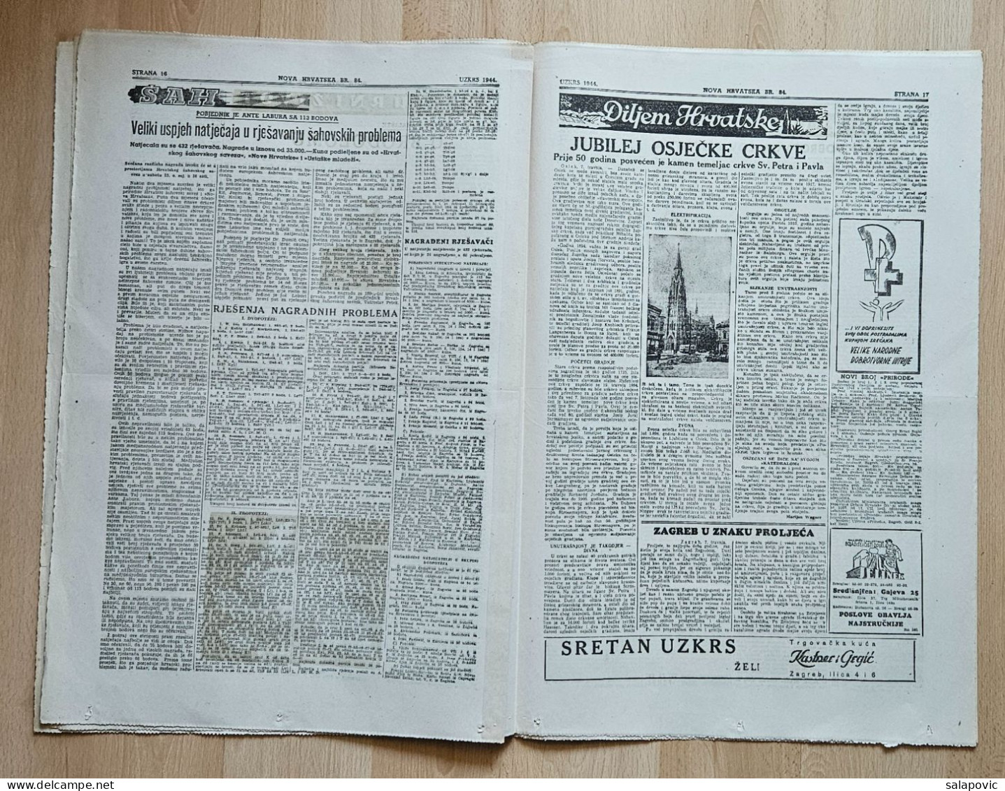 Nova Hrvatska, Easter 1944 Br. 84 NDH Croatia Ustasa Newspaper Poglavnikova Poruka, Uskrs, Jubilej Osjecke Crkve - Other & Unclassified