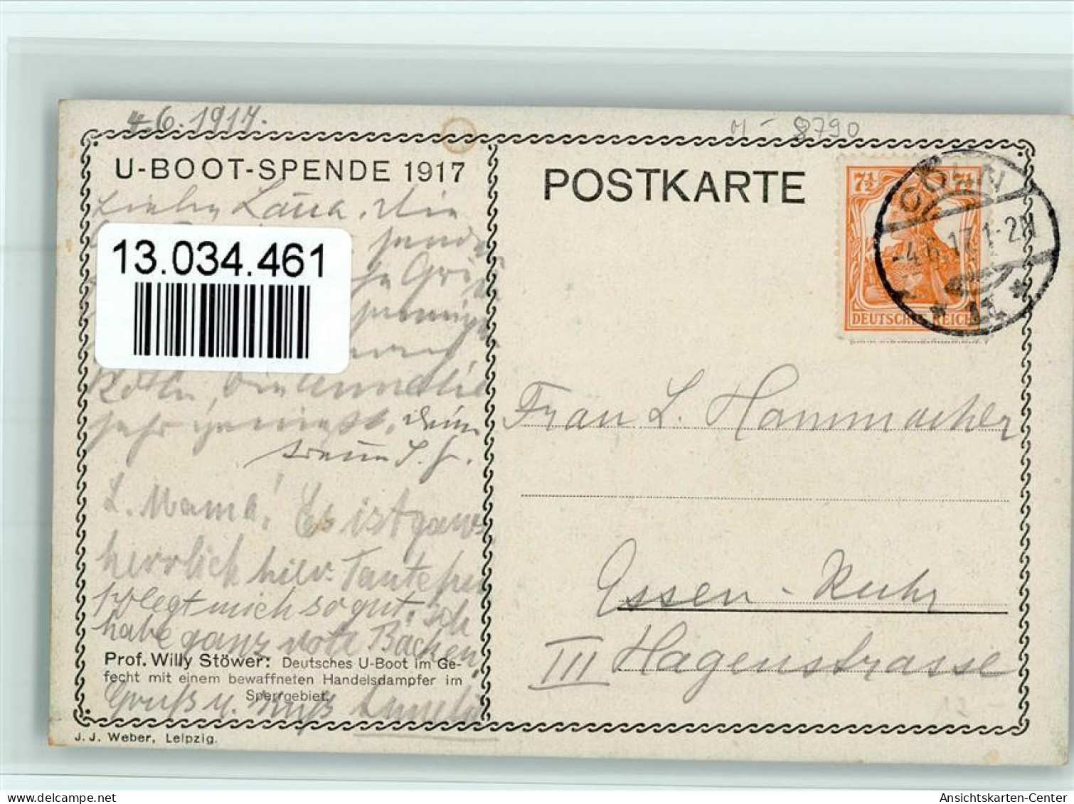 13034461 - Stoewer U Boot Spende 1917 - Gefecht Mit - Stoewer, Willy