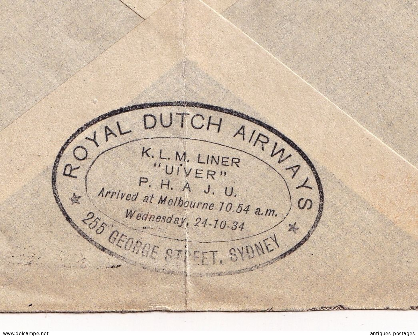 Sydney 1934 Australie Australia Royal Dutch Air Lines Airways Amsterdam Holland K.L.M. Liner " Uiver " P.H.A.J.U. - Storia Postale