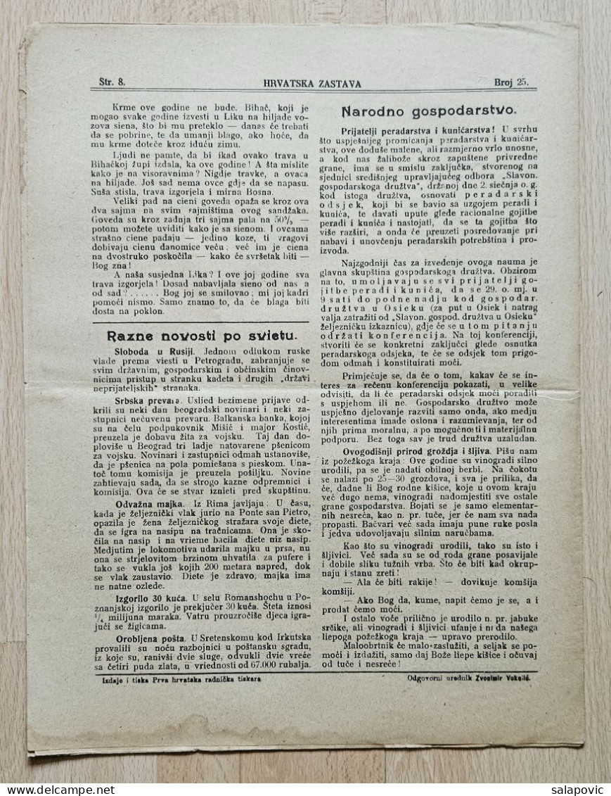 Hrvatska Zastava Pucke Novine Starceviceve Hrvatske Stranke Prava 1908 Br. 25  Croatia Newspaper - Otros & Sin Clasificación