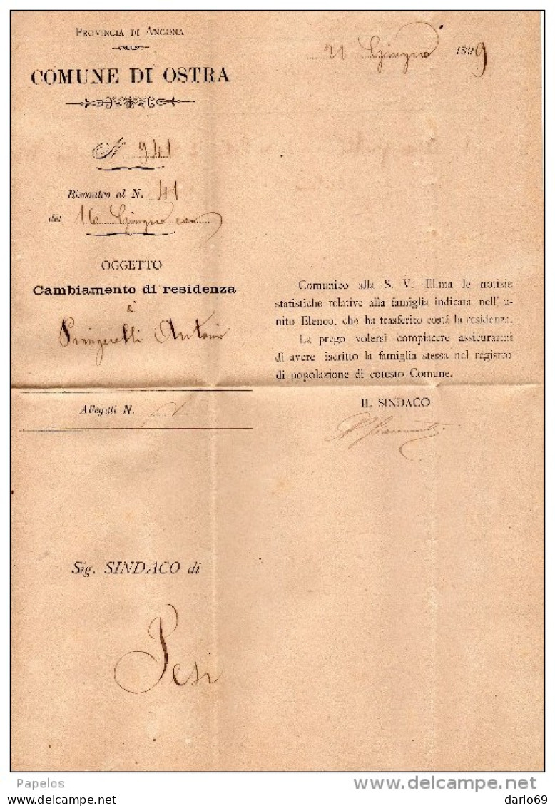 1899 LETTERA CON ANNULLO OSTRA ANCONA - Marcofilía