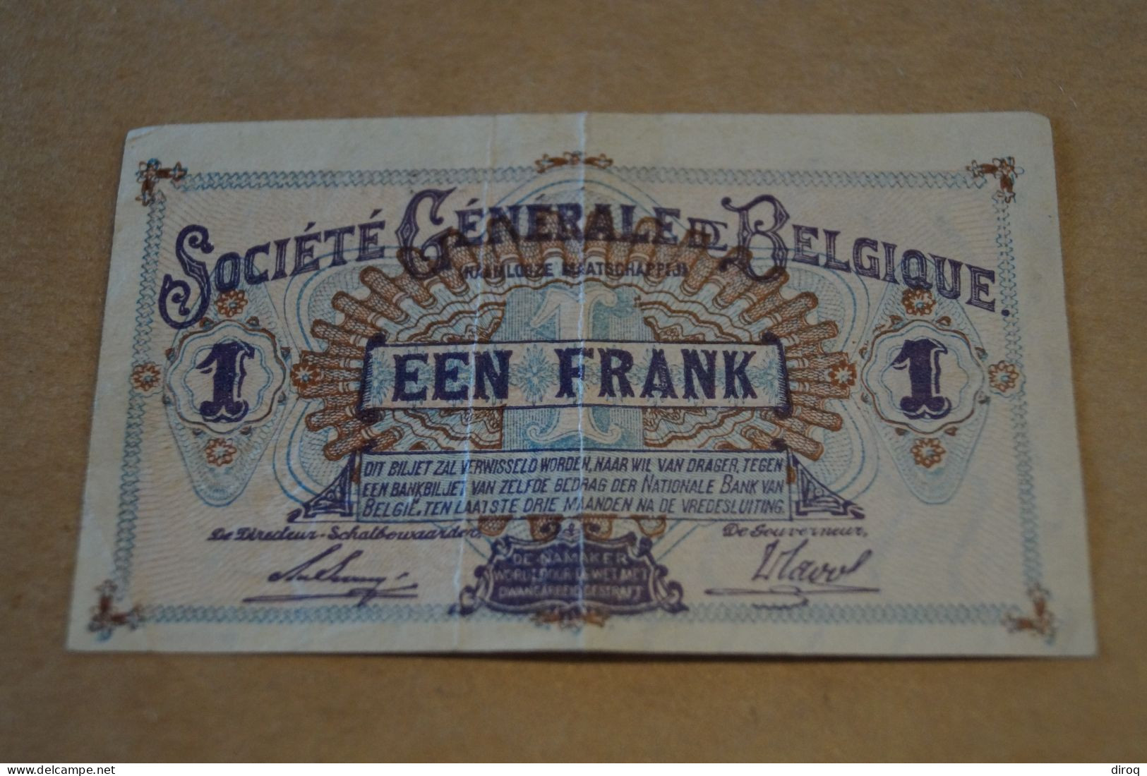 Société Générale De Belgique,29/05/1917,billet De 1 Franc ,série X2   266615,bel état De Collection - 1-2 Francos