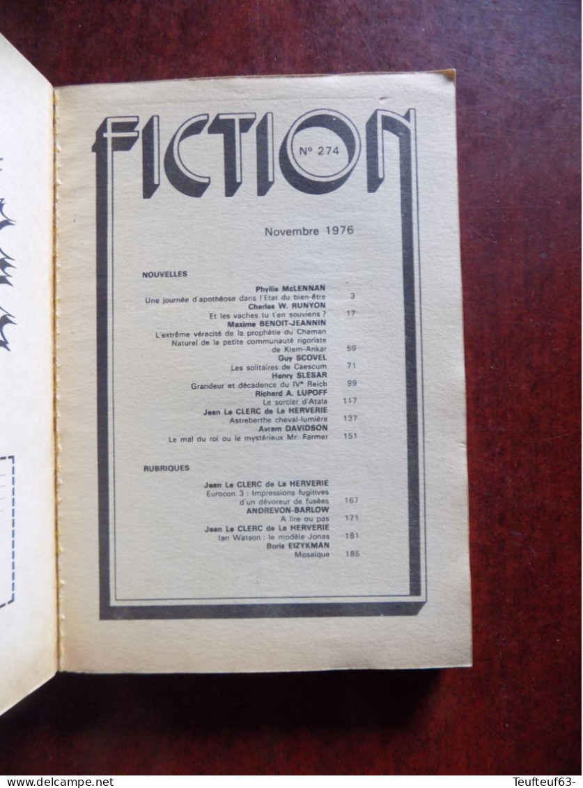 Fiction N° 274 Scovel - Slesar - Lupoff - De La Herverie - Davidson... - Fiction