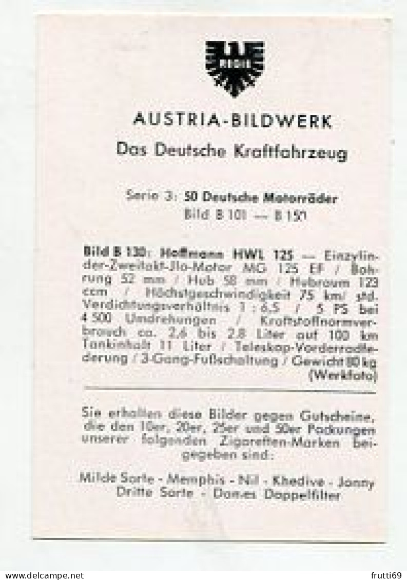 SB 03881 AUSTRIA - Zigaretten - Das Deutsche Kraftfahrzeug - Bild B 130 : Hoffmann HWL 125 - Sonstige & Ohne Zuordnung