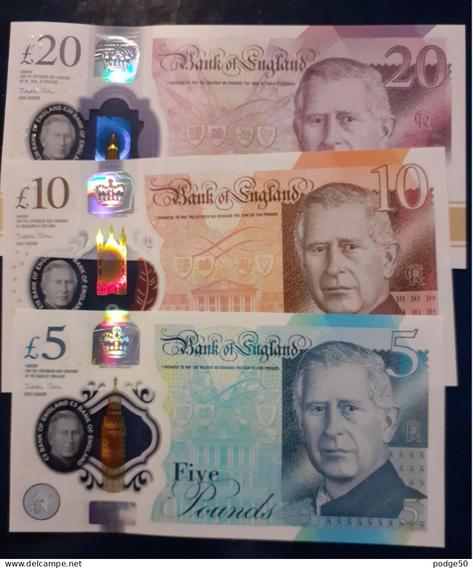 BANK OF ENGLAND UNCIRCULATED NEW CHARLES III £20 £10 £5 BANKNOTES - 20 Pounds