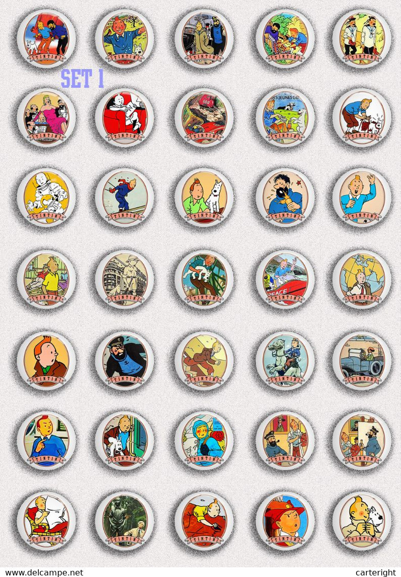 210 X TINTIN BADGE BUTTON PIN SET 5 (1inch/25mm Diameter) - Pins