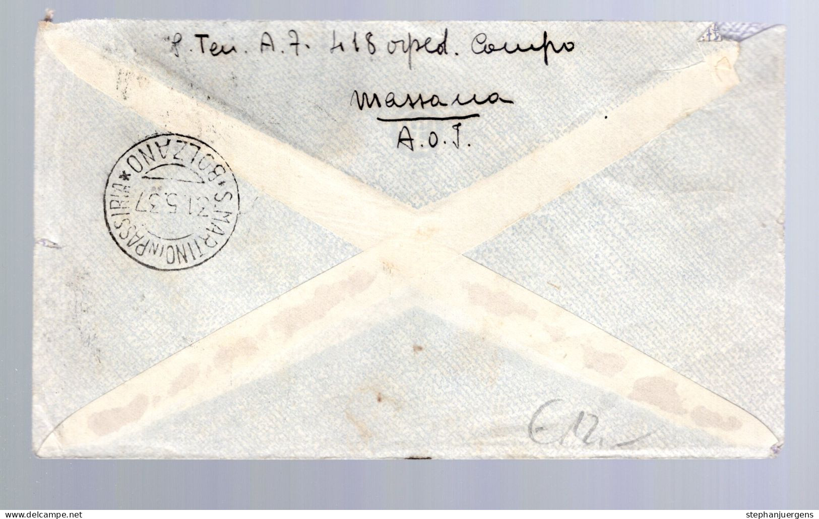 1937 30 C Of 1931 Definitives, 3 Singles On Air Mail Cover Addressed For S. Martino (Prov. Bolzano) With Arrival Mark - Eritrea