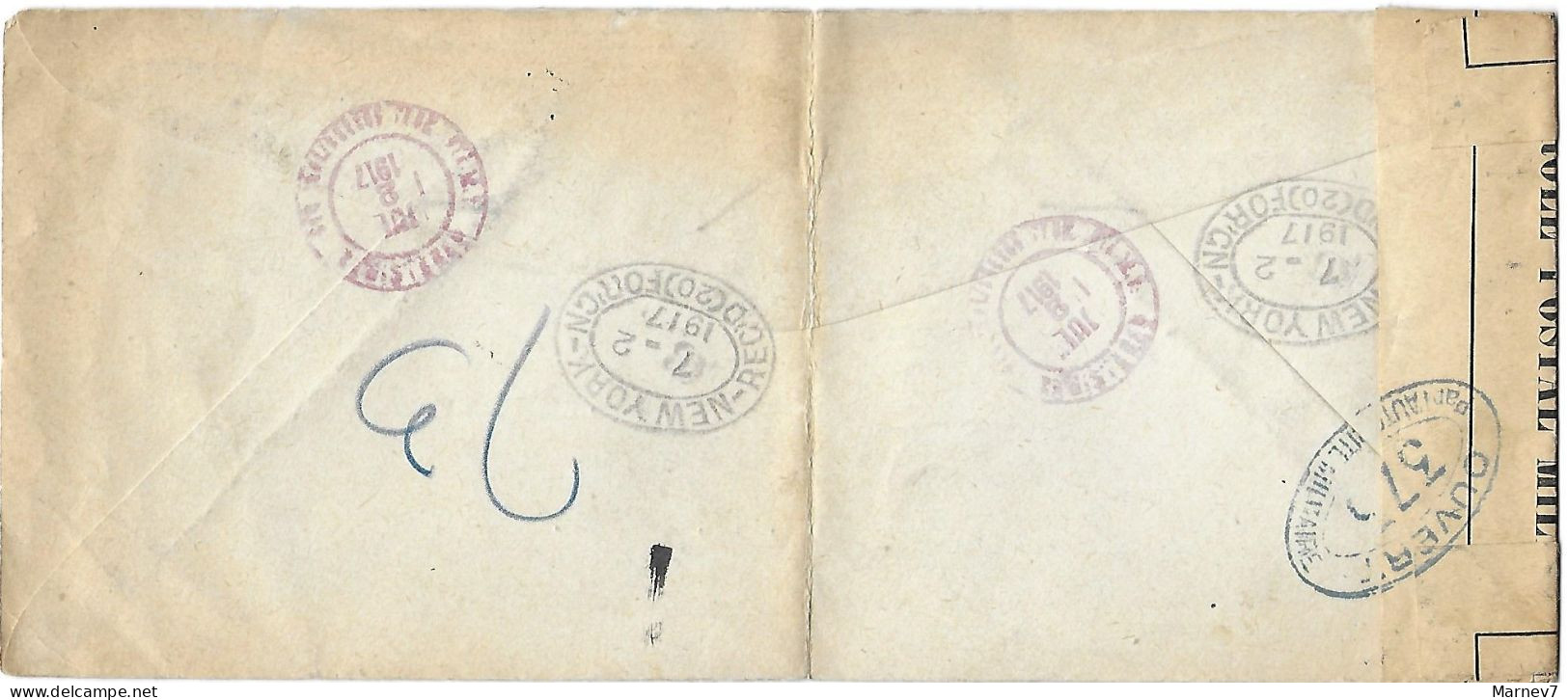 Lettre Recommandée  New York à Paris - Entier - Ouvert Par Autorité Militaire 373 - Censure Censurée - Juillet 1917 - Covers & Documents