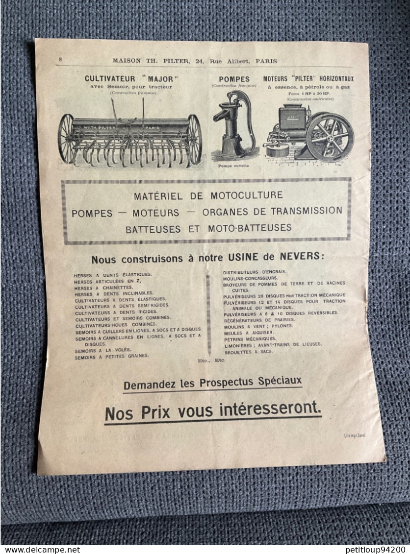 556 DOCUMENT Commercial TH.PILTER  Saisons D’Automne Et D’Hiver  NEVERS  1922-1923 - Agriculture