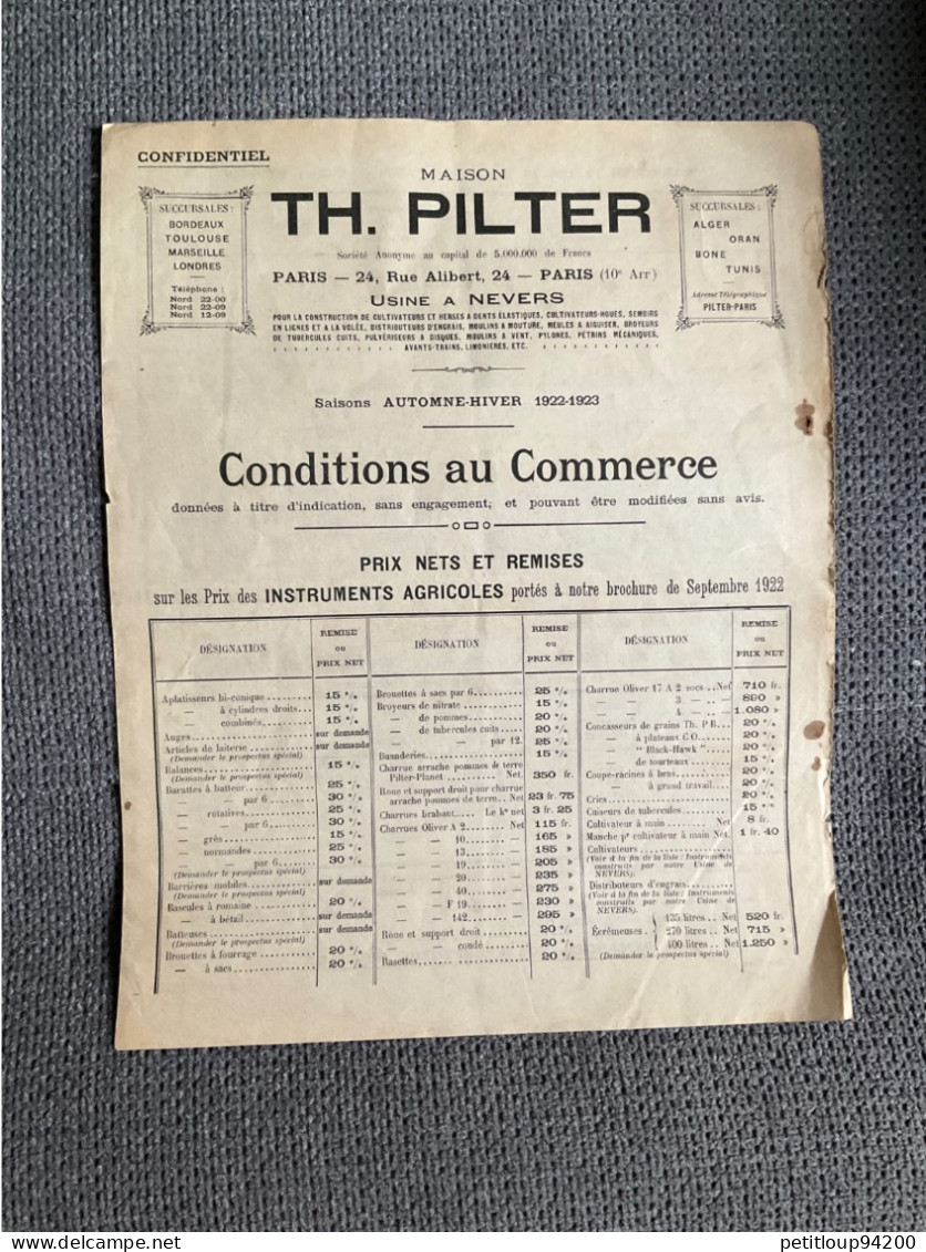 556 DOCUMENT Commercial TH.PILTER  Saisons d’Automne et d’Hiver  NEVERS  1922-1923