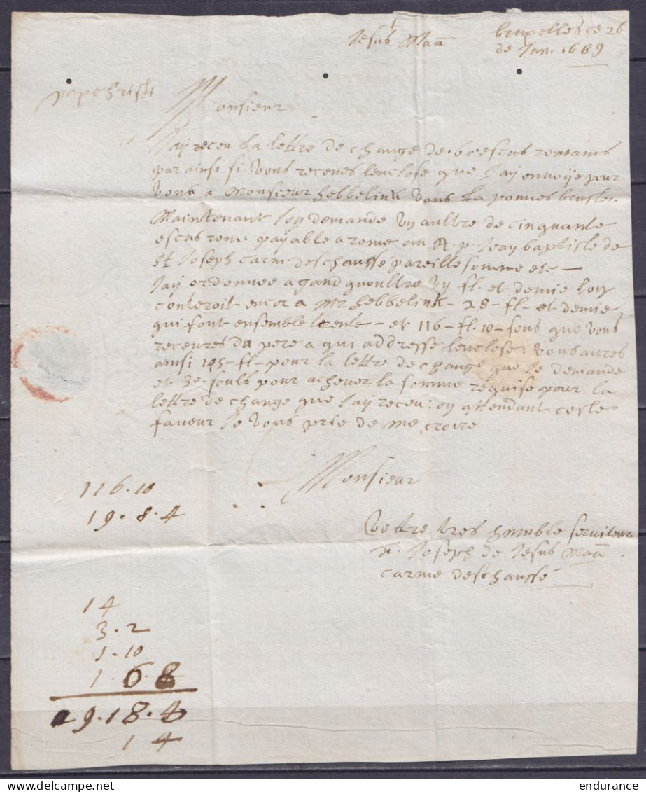 L. Datée 26 Janvier 1689 De BRUXELLES Pour LILLE - Port "3" - 1621-1713 (Países Bajos Españoles)