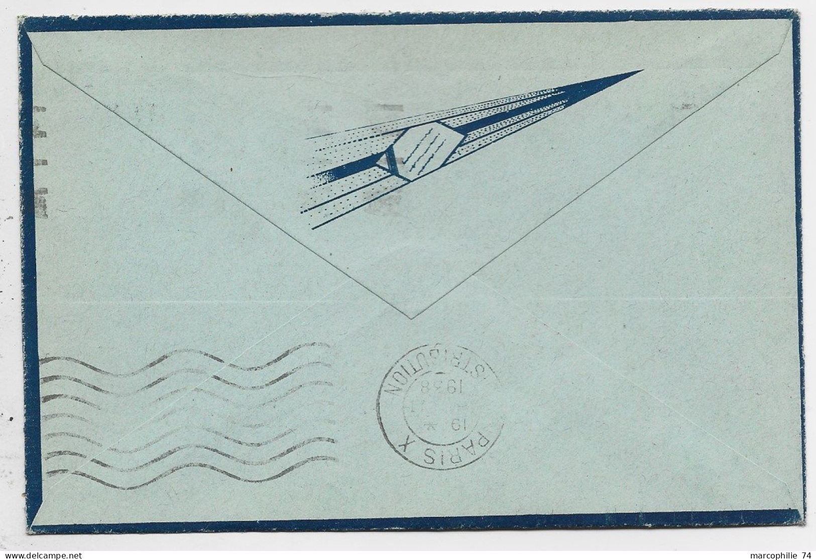 FRANCE MERMOZ 30C+ 35C SEMEUSE LETTRE COVER AIR BLEU MEC NICE 1938 - 1927-1959 Brieven & Documenten