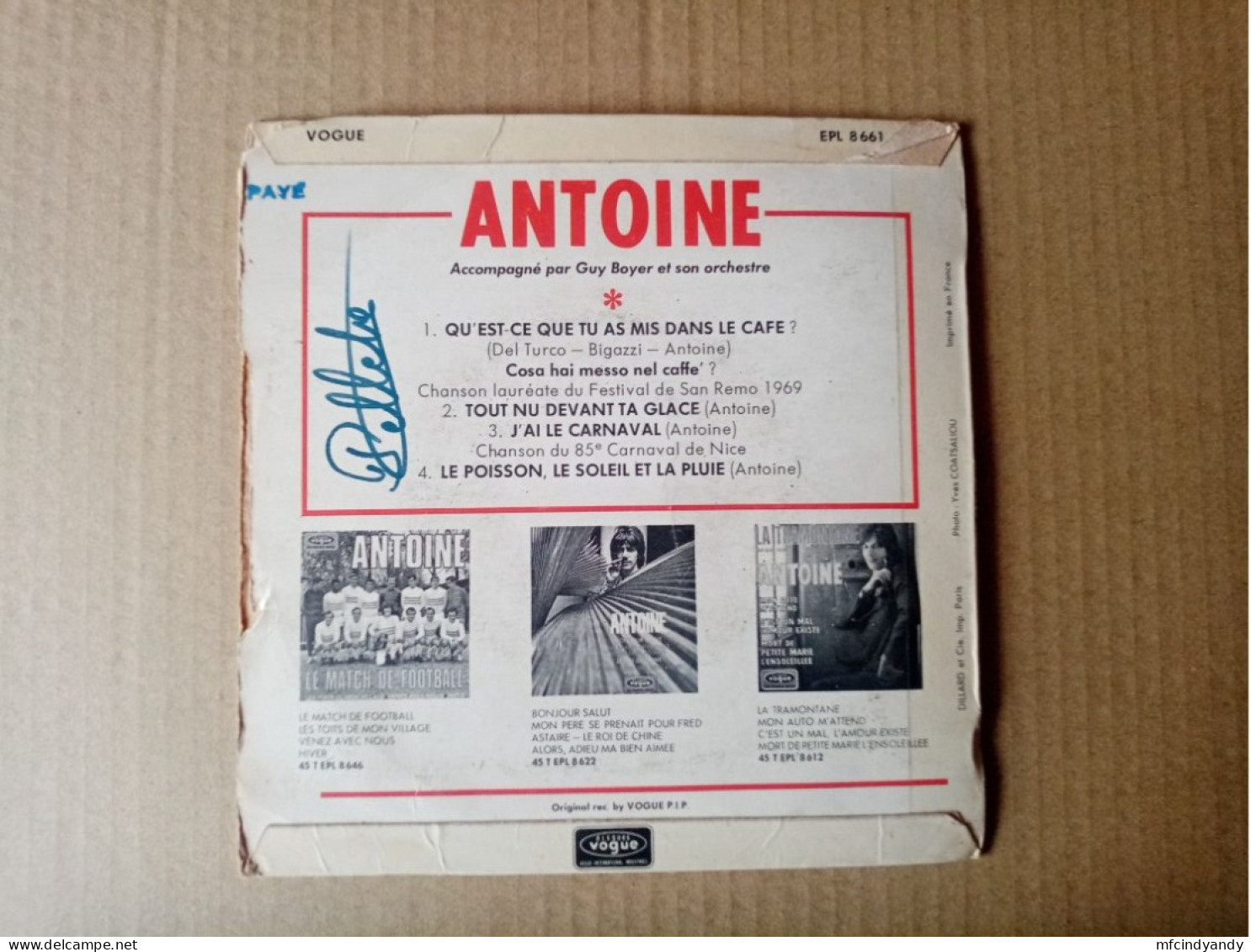 Pochette Vinyle 45T  Antoine - Qu'est-ce Que Tu As Mis Dans Le Café - Autres - Musique Française