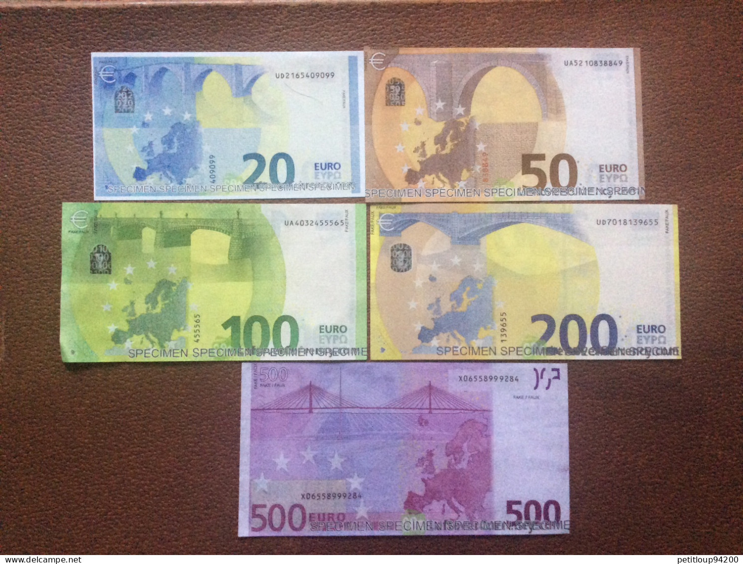 5 BILLETS 500 200 100  50  20 Euros  SPÉCIMENS  FICTIFS  FAKE - Specimen