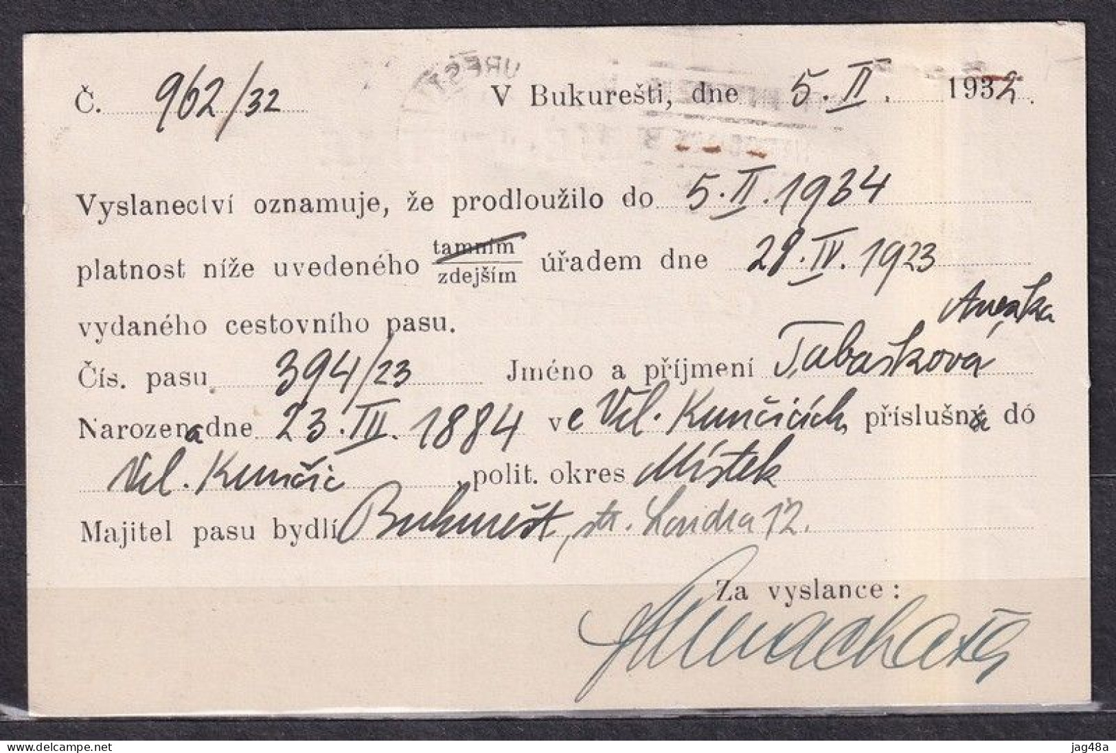 ROMANIA.1932/Bucuresti, Mixed Franking Postcard/legation Official Card. - Covers & Documents