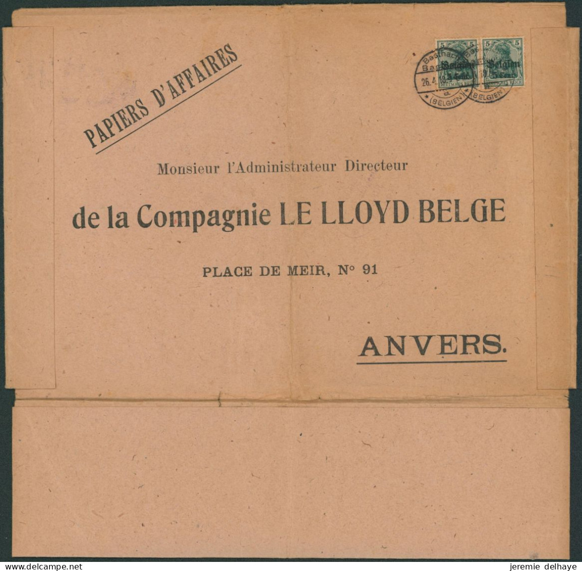 Guerre 14-18 - OC14 Sur Papiers D'affaires Expédié De Antwerpen (1918) > Bastogne + Réponse. - OC1/25 Gouvernement Général