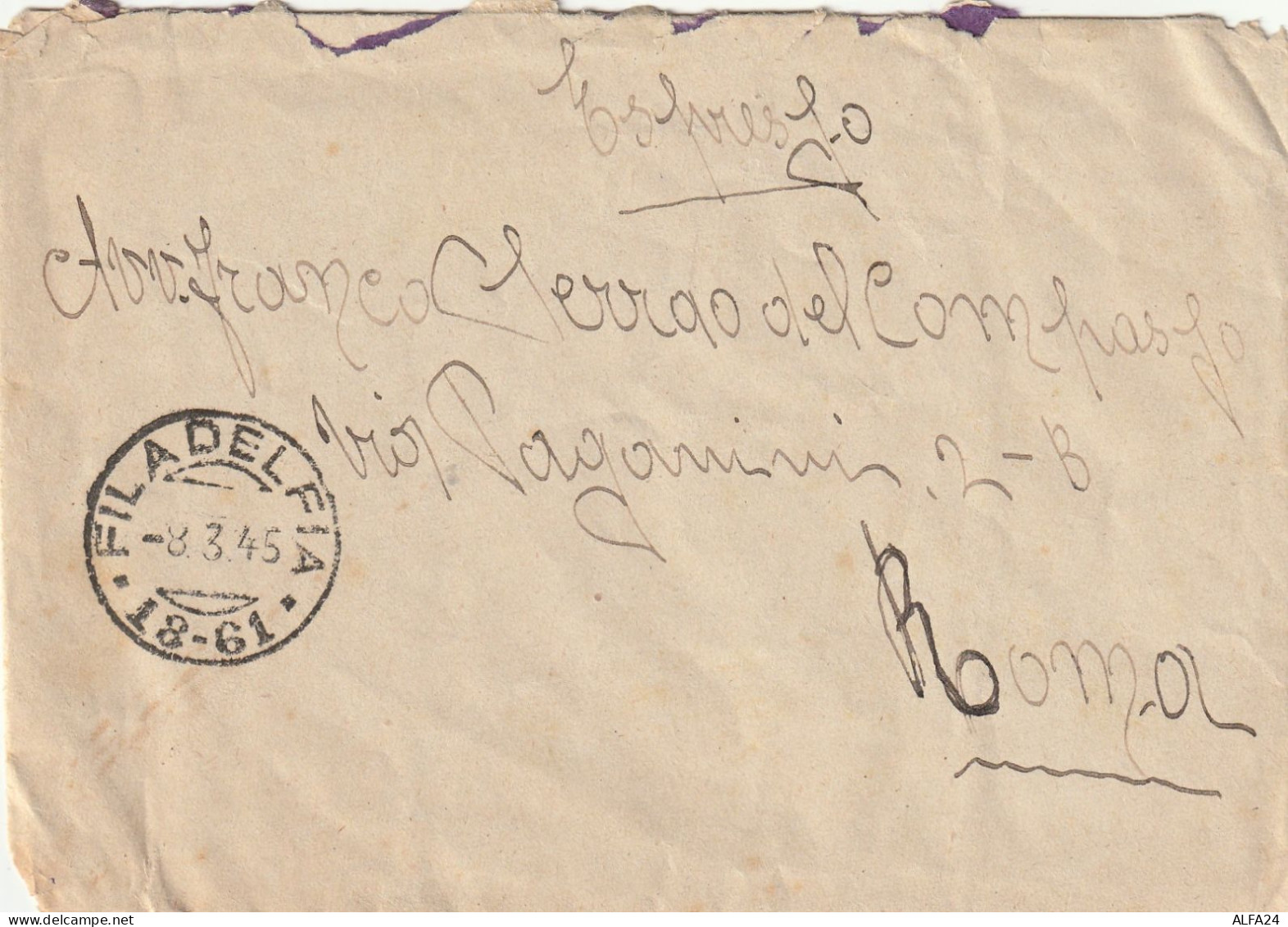 LETTERA 1945 LUOGOTENENZA 17X20 +10 CON CONTENUTO TIMBRO FILADELFIA (YK2402 - Marcofilie