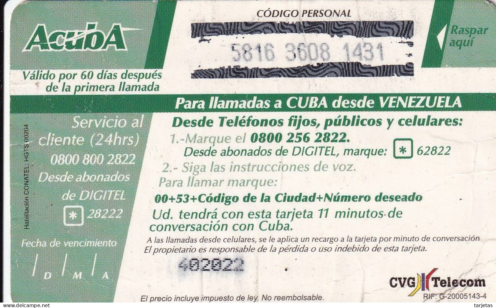 ESP-06a TARJETA DE CUBA EMITIDA SOLO PARA MEDICOS CUBANOS EN VENEZUELA (MUY RARA) - Kuba