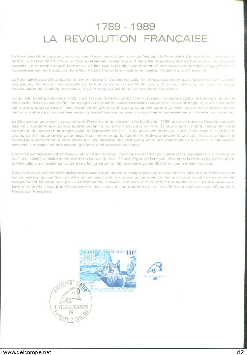 POLYNESIE - Y&t 336 Et BL15 Sur Document De La Poste - Bicentenaire De La Révolution Et De La Mutinerie Du Bounty - Lettres & Documents