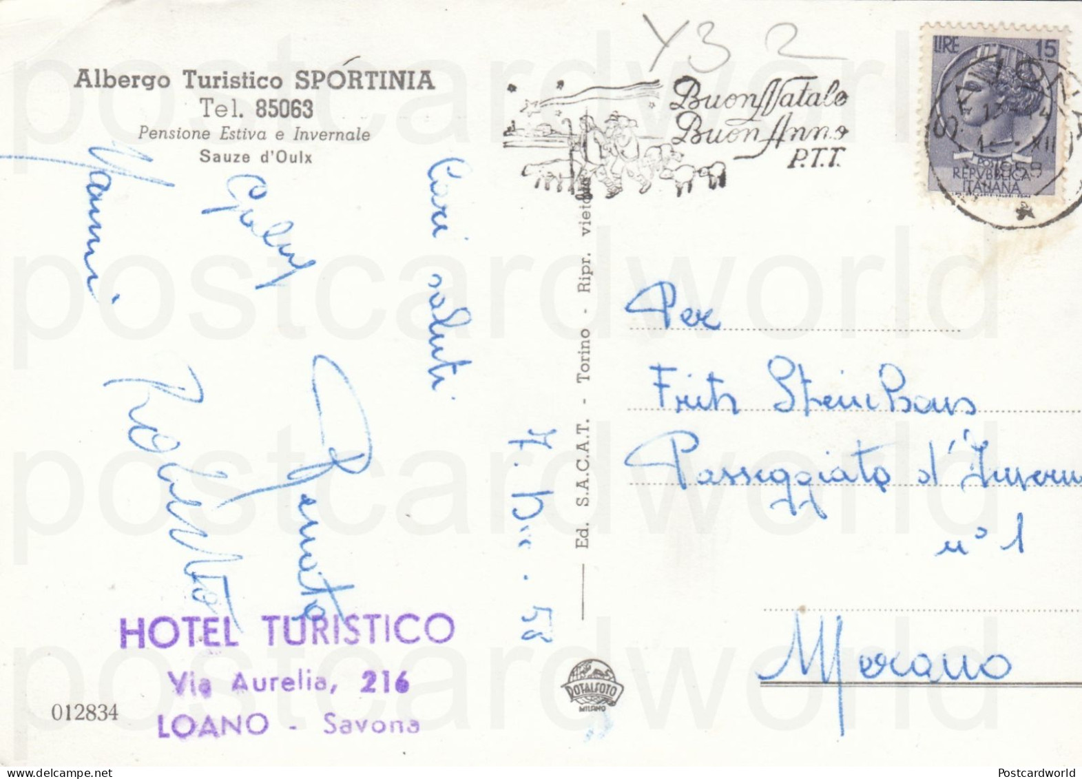 CARTOLINA  SPORTINIA M. 2170 TORINO PIEMONTE ALBERGO TURISTICO VIAGGIATA 1958   Y3 - Bars, Hotels & Restaurants