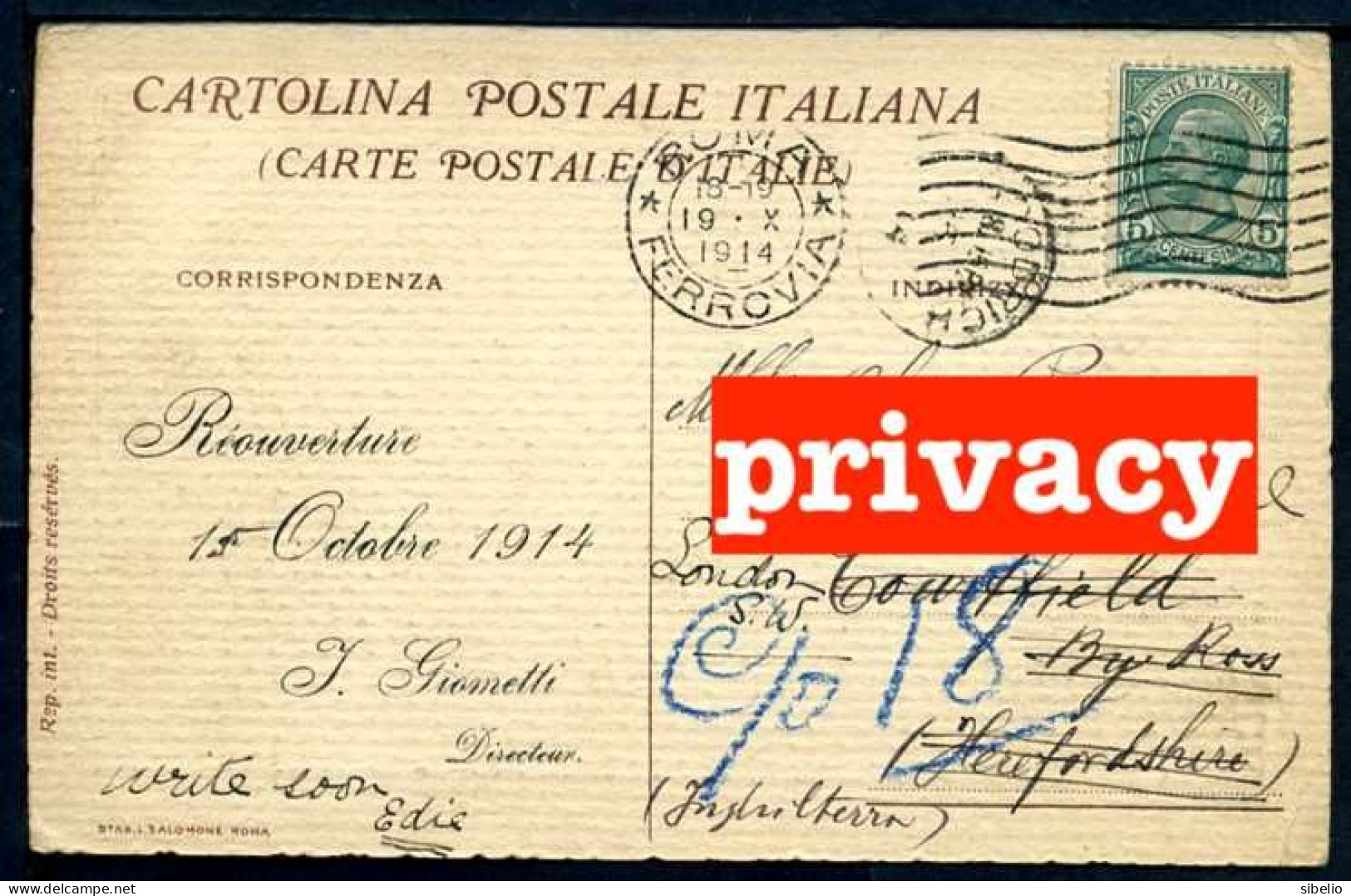 Roma - Hotel Bristol - Viaggiata 1914 - Rif. 03398 - Bars, Hotels & Restaurants