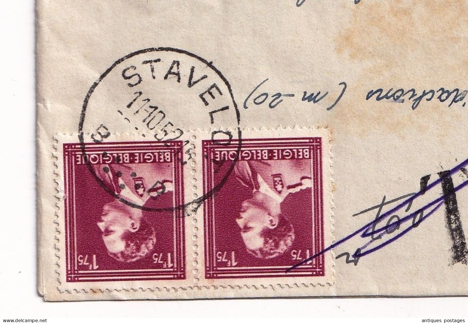 Lettre 1958 Stavelot Belgique Pour Paris Timbres Taxe Paire Timbre Roi Léopold III 1F75 Belge - Covers & Documents