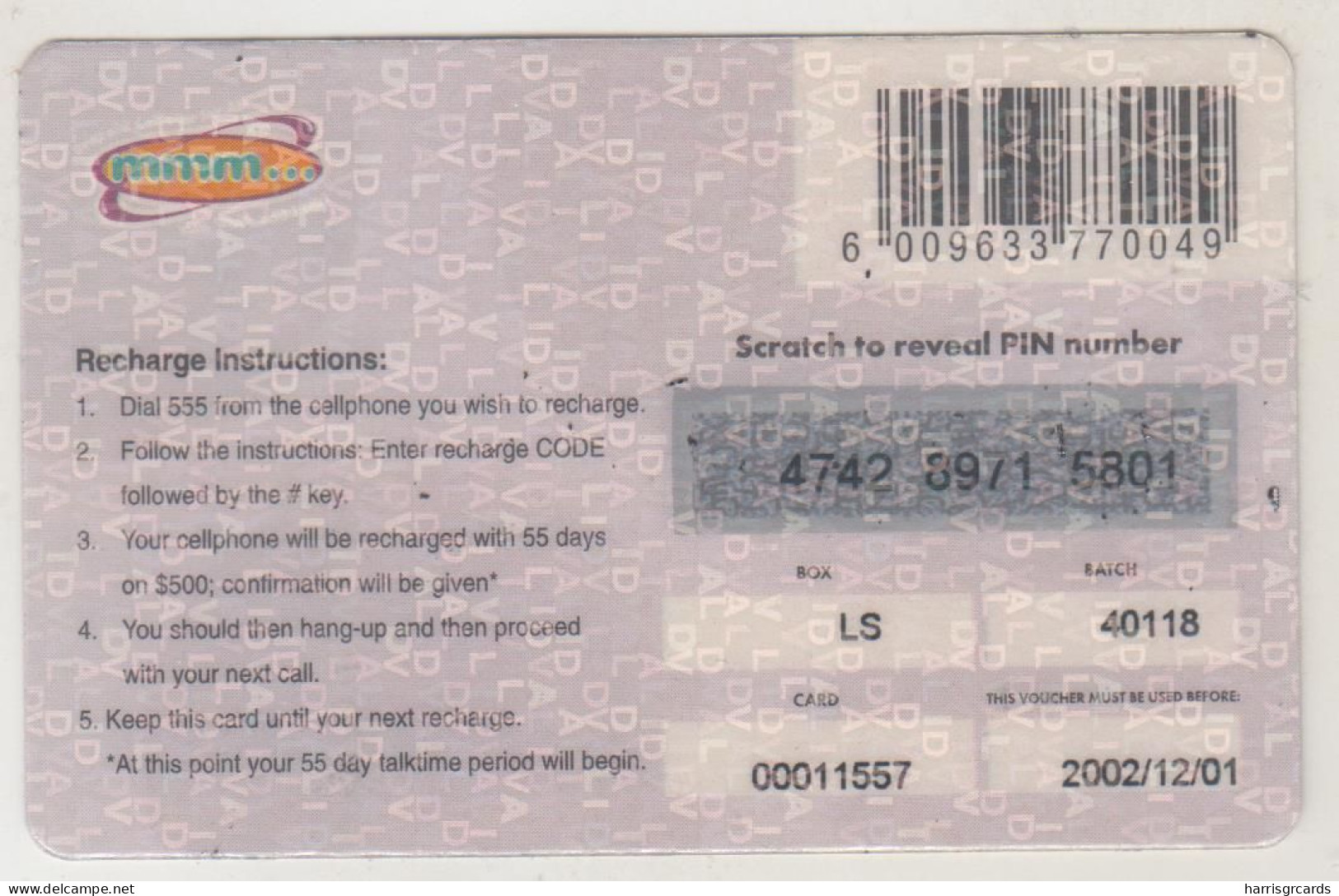 ZIMBABWE - Mmm... Juice Card 500, Z$500, Exp.date  01/12/2002, Used - Simbabwe