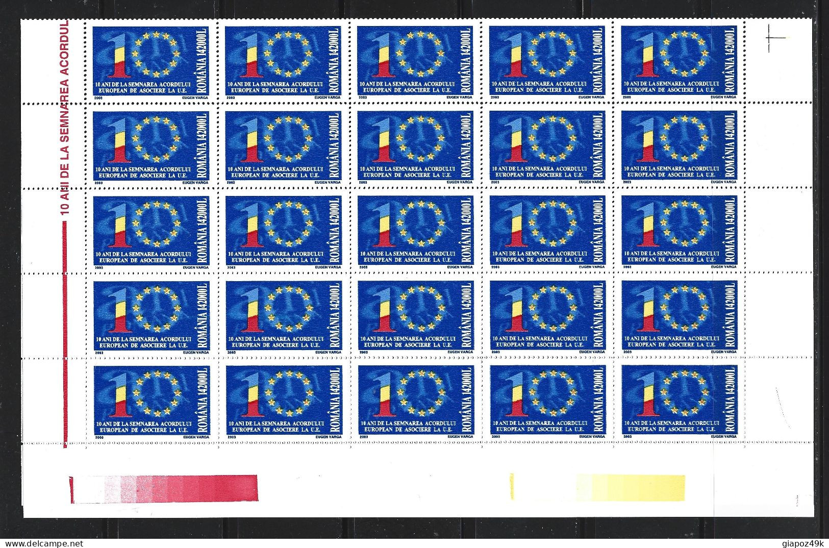 ● ROMANIA 2003 ROMANA ֍ UNIONE EUROPEA ֍ U.E. ● EU ● Foglio X 50, Piegato In Due ● Cat. 800 € ● Al 4% Del Valore ● - Unused Stamps