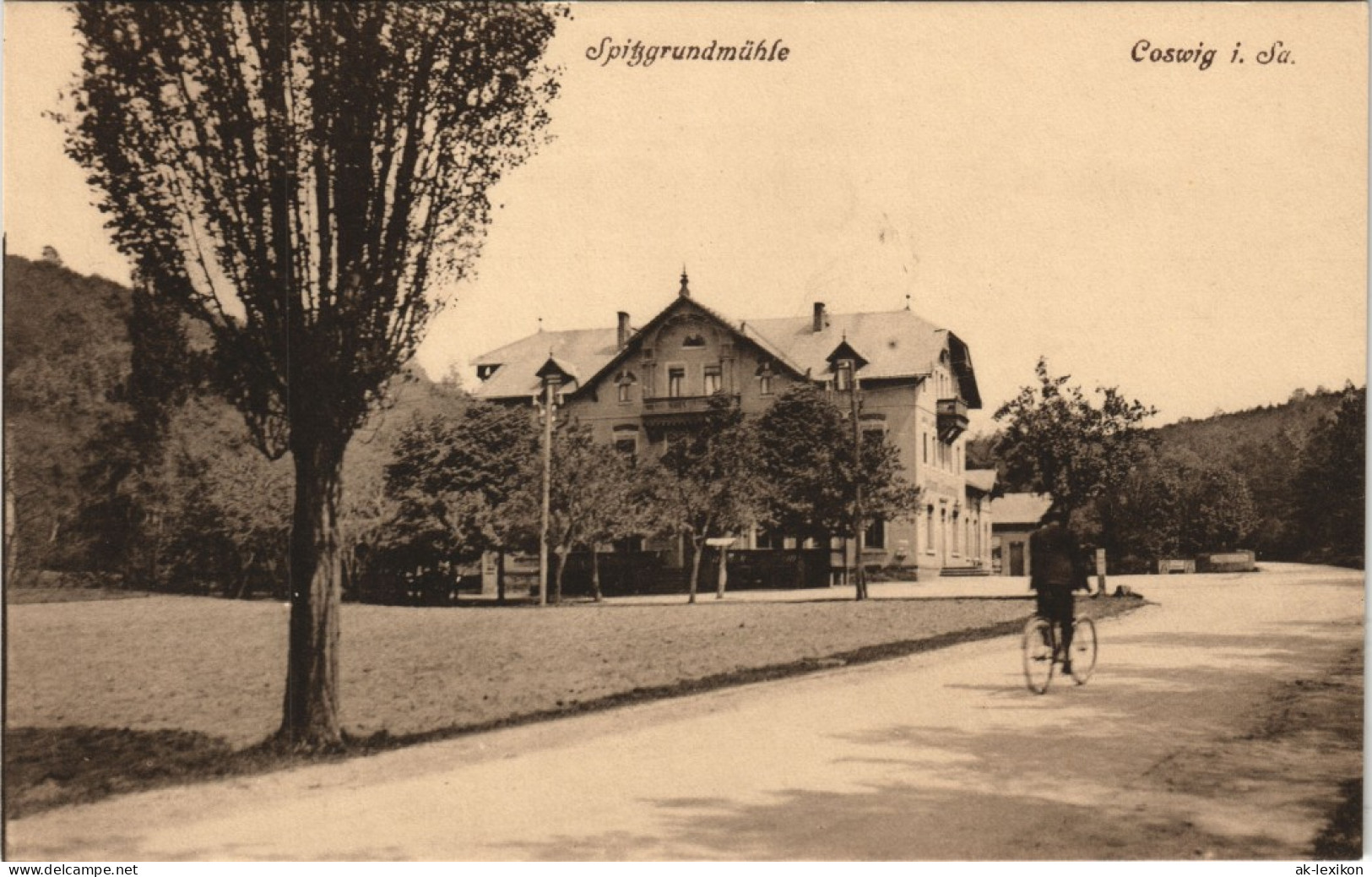 Ansichtskarte Coswig (Sachsen) Fahrradfahrer An Der Spitzgrundmühle 1913 - Coswig