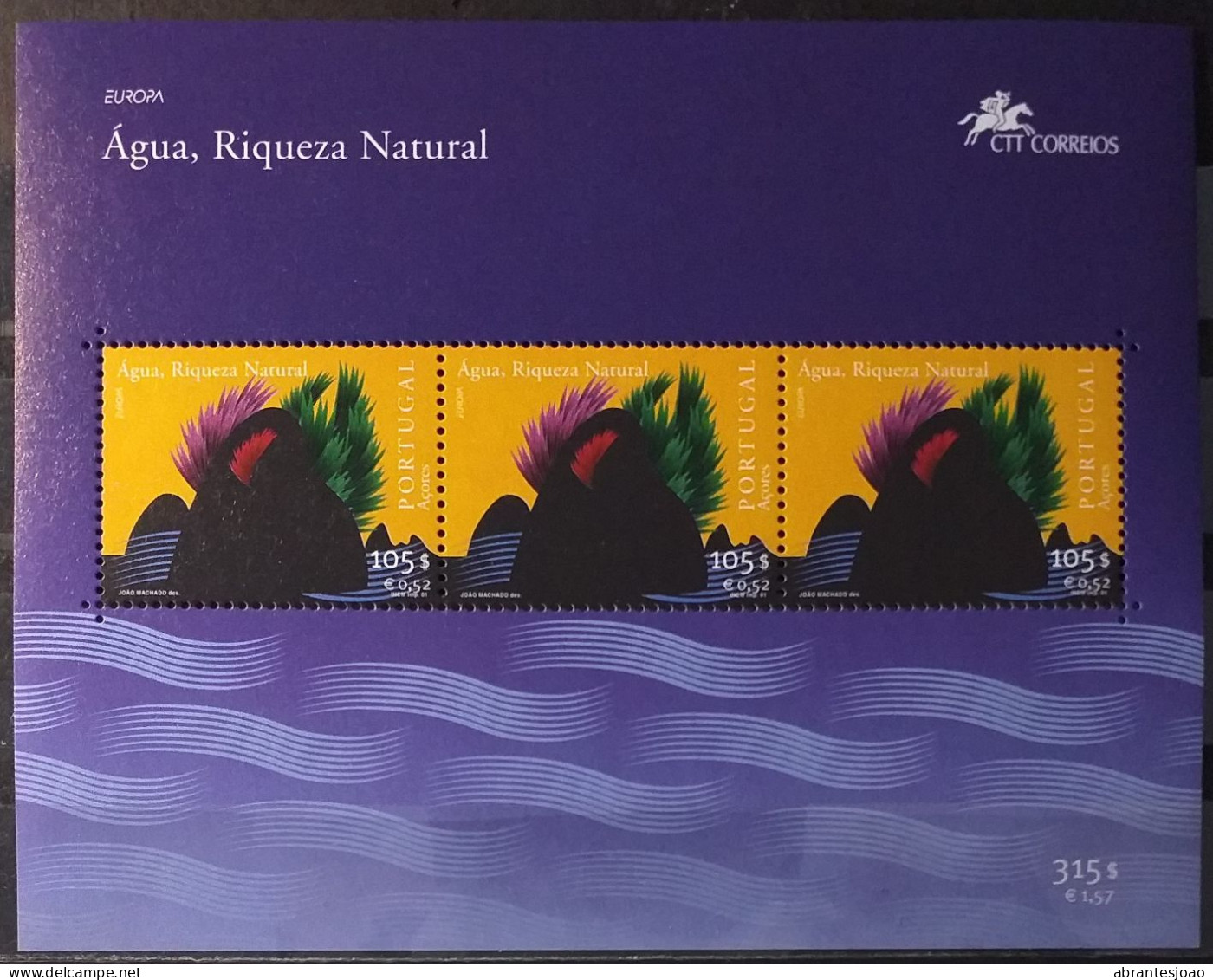 2001 - Portugal - MNH - Europa - Water, Natural Richness - Azores - 1 Stamp + Souvenir Sheet Of 3 Stamps - Neufs