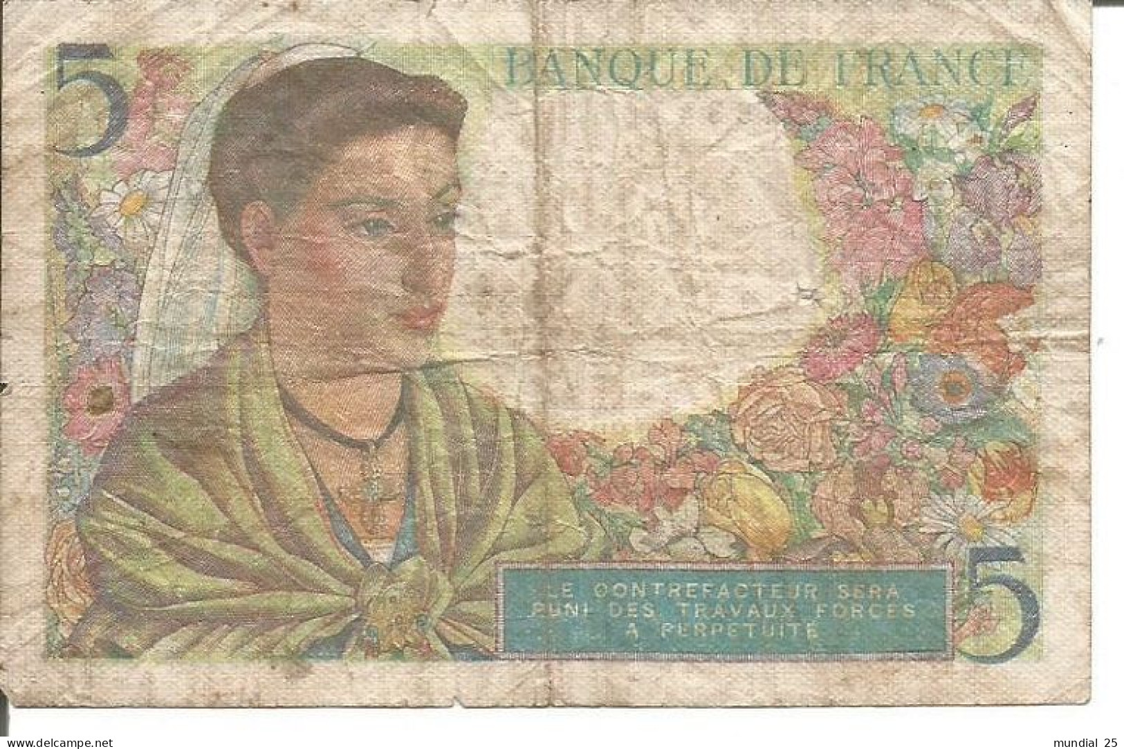 FRANCE 5 FRANCS 05/08/1943 - 5 F 1943-1947 ''Berger''