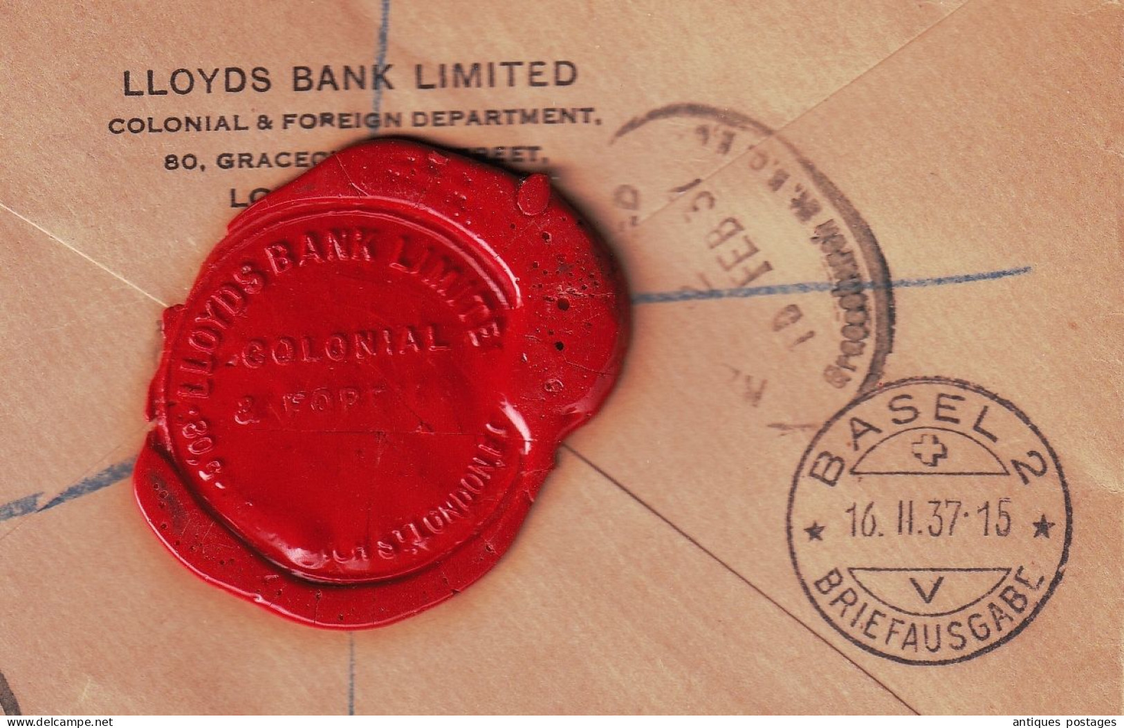 Registered 1937 London Lloyds Bank Limited Colonial & Foreign Department Basel Switzerland Banque Commerciale De Bâle - Lettres & Documents
