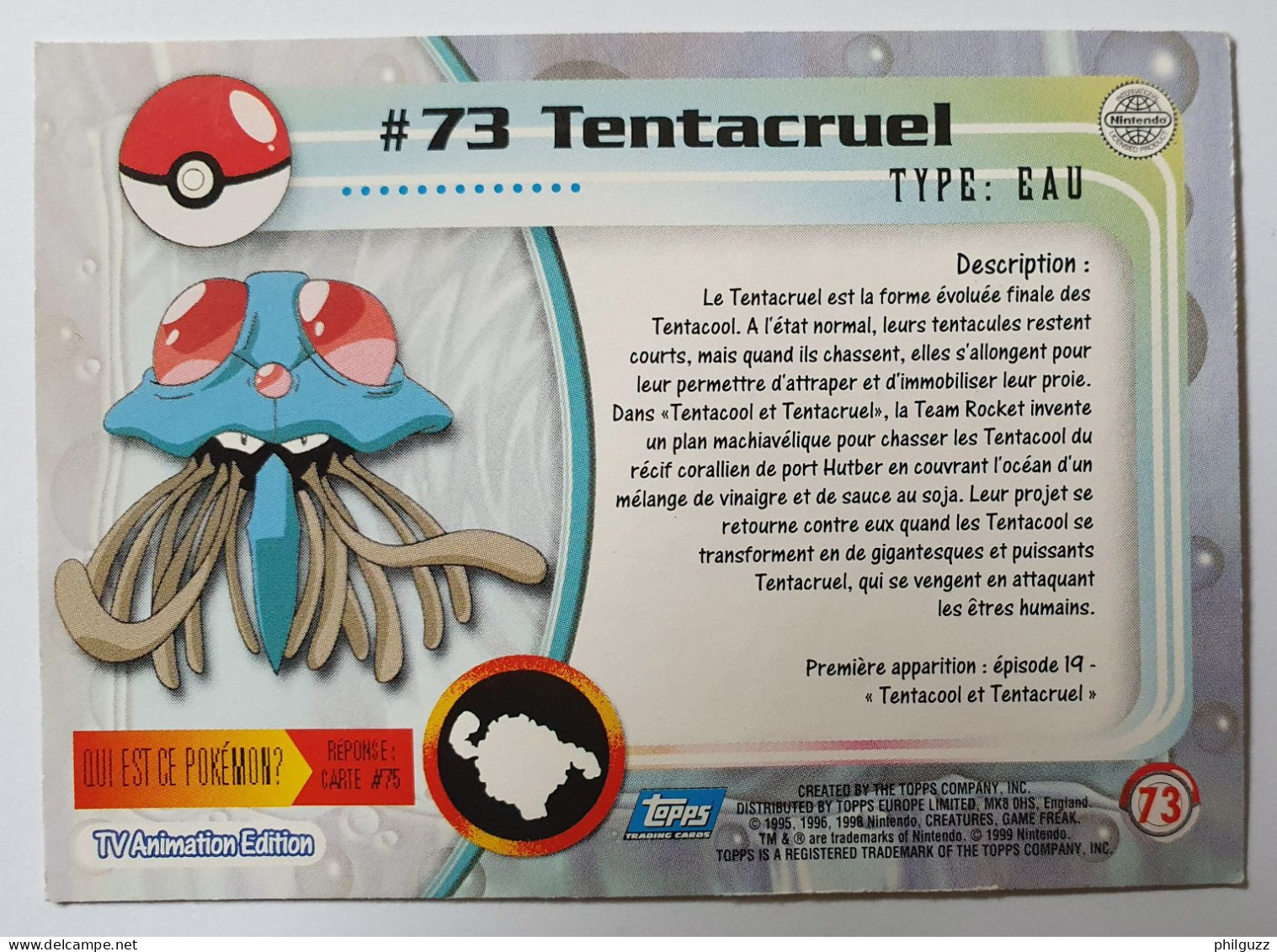 CARTE POKEMON # 73 TENTACRUEL TOPPS TV ANIMATION ÉDITION FR - Autres & Non Classés