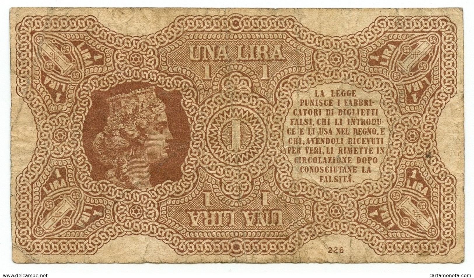 1 LIRA BIGLIETTO CONSORZIALE REGNO D'ITALIA 30/04/1874 BB - Biglietti Consorziale