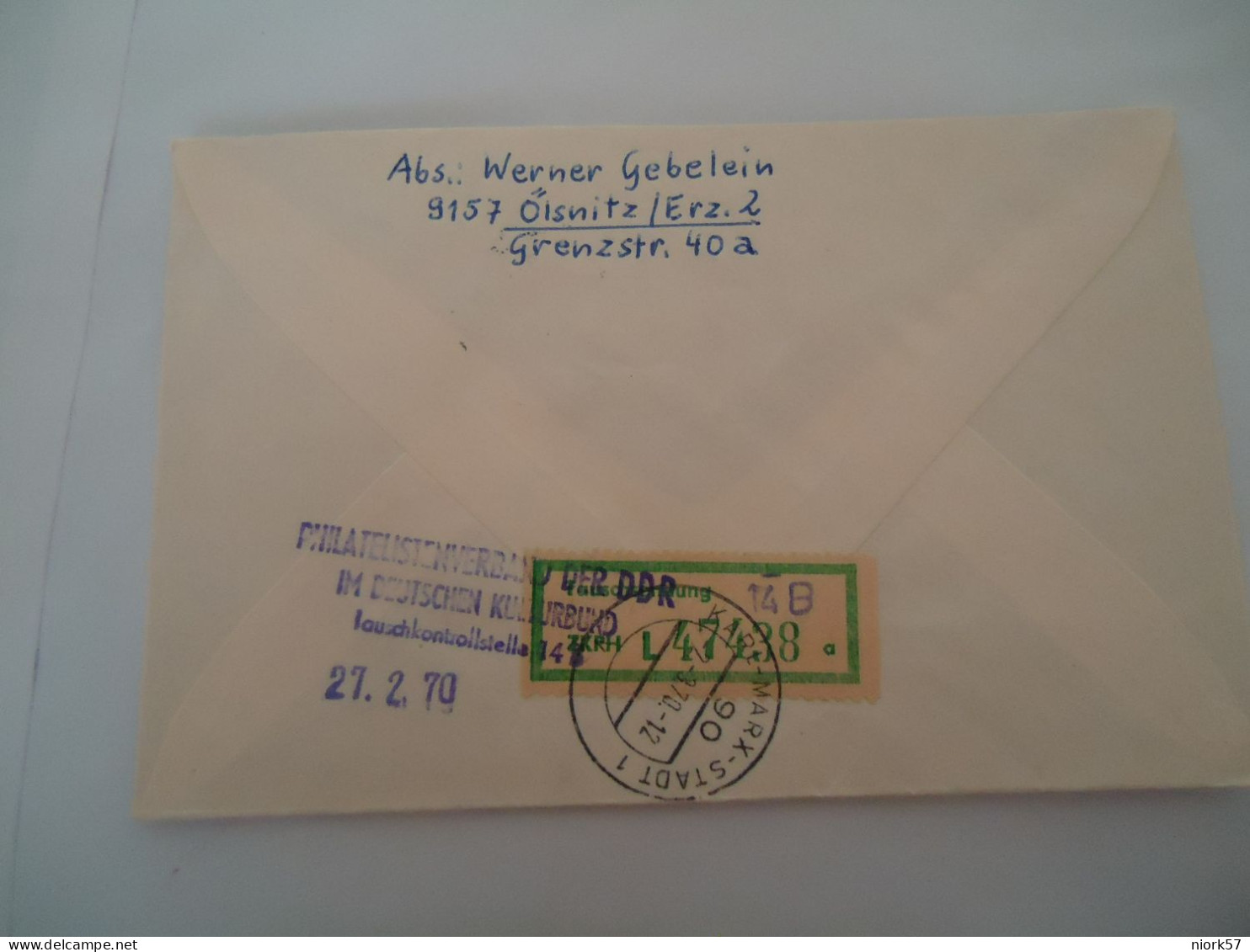 GERMANY    DDR REGISTERED KARL-MARX-STADT  COVER  1970  CELEBRITIES FAMOUS PEOPLES  BACK  PHILATELIC LEBEL - Other & Unclassified