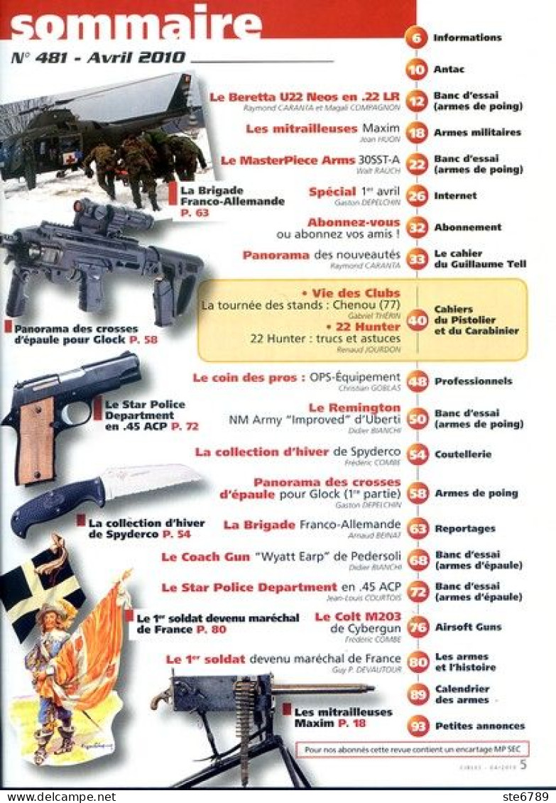 CIBLES N° 481 Revue Armes Et Tir Beretta U22 , 22 Hunter , Colt M203 , Brigade Franco Allemande , - French