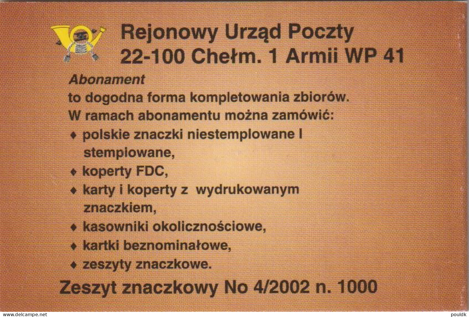 Poland 2002 Booklet Visit Of The Pope John Paul II Zeszyt Znaczkowy No. 4/2002 From Chelm MNH/**. Postal Weight Approx. - Postzegelboekjes