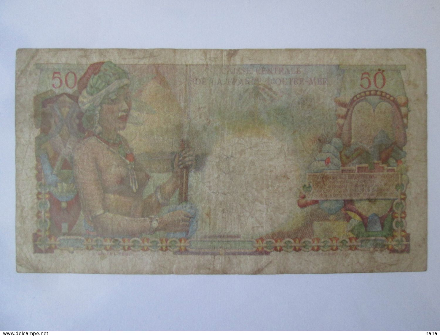 Rare! France DOM-TOM(Guadeloupe+Martinique) 50 Francs 1947-1949 CCFOM Banknote See Pictures - Unclassified