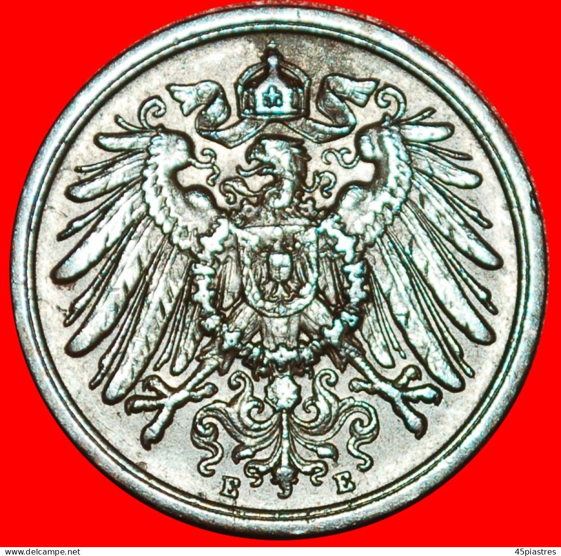 * EAGLE (1904-1916): GERMANY  2 PFENNIGS 1908E UNCOMMON SAXONY! WILLIAM II (1888-1918) · LOW START · NO RESERVE! - 2 Pfennig